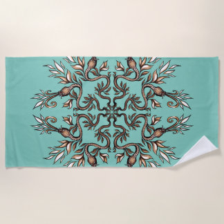 Toalha De Praia Mandala de Serpentes Art Nouveau - Verde Teal Dark
