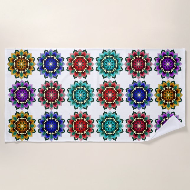 Toalha De Praia Mandala em várias cores (Frente)