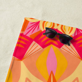 Toalha De Praia Mandala Sobreposta Laranja Rosa Amarelo