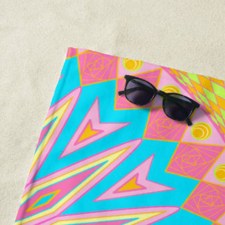 Toalha De Praia Mandala Sobreposto Rosa Azul Amarelo Verde-Menta R