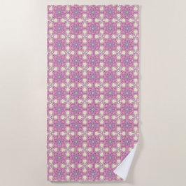 Toalha De Praia Mandalas geométricas rosa e branco