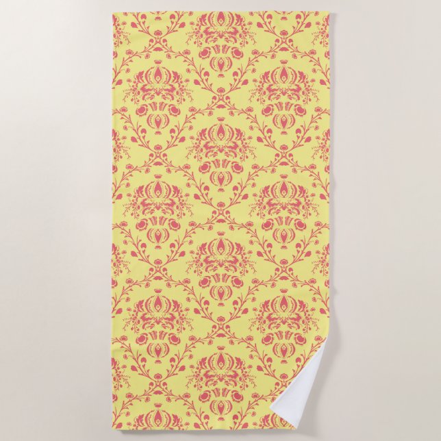Toalha De Praia Manteiga Cranberry Damask (Frente)