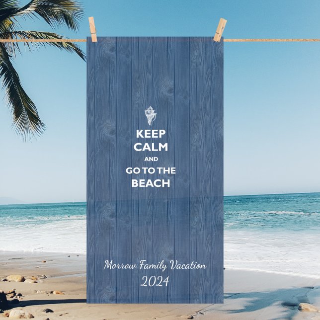 Toalha De Praia Mantenha Calm Beach Shell Blue Wood Name Beach Tow (Criador carregado)