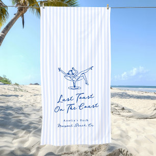 Toalha De Praia Mão Branca Desenhada Azul Última Brinde na Costa