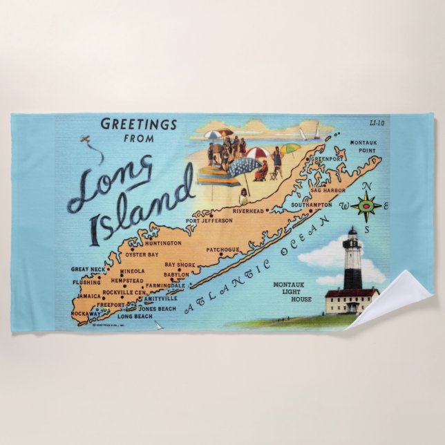 Toalha De Praia Mapa Antigo da Long Island (Frente)