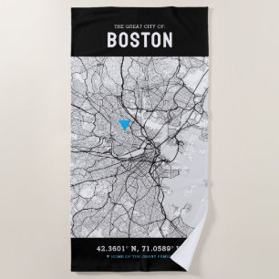 Toalha De Praia Mapa da cidade de Boston + sua localização persona