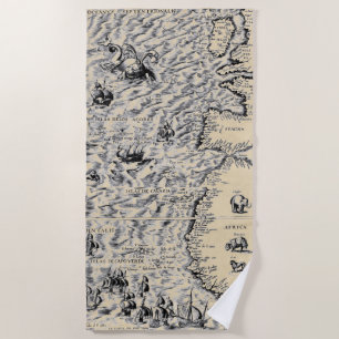 Toalha De Praia Mapa Mundial Antiquado do Oceano Atlântico