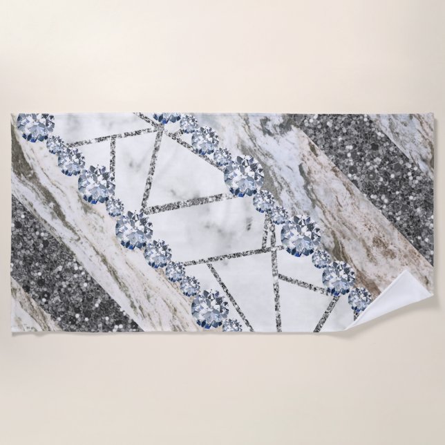 Toalha De Praia Marble Cinza Dourada White (Frente)