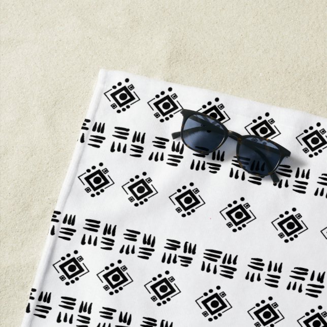 Toalha De Praia Marcas étnicas brancas pretas (In Situ)