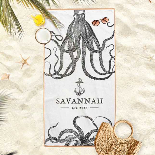 Toalha De Praia Marés em Tentáculos | Octopus Nome Personalizado (Criador carregado)