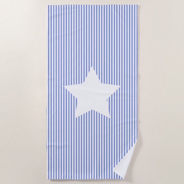 Toalha De Praia Marinho Blue Cabana Stripes & White Star Beach Tow (Frente)