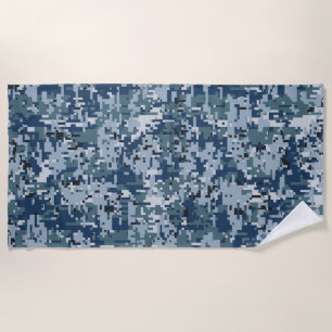 Toalha De Praia Marinho Blue Digital Pixels Camouflage Decor em um