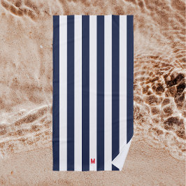 Toalha De Praia Marinho Cabana Stripe e Monograma Vermelho Persona