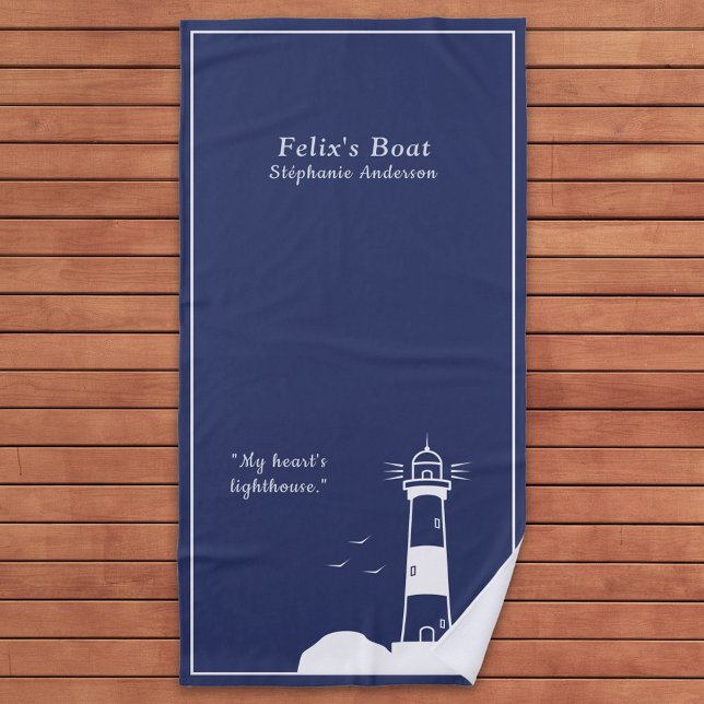 Toalha De Praia Marinho de farol azul (Lighthouse Navy Blue Beach Towel)