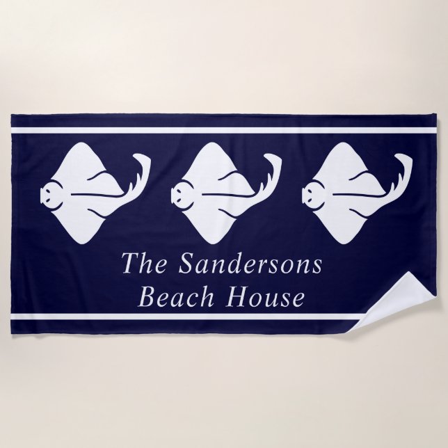 Toalha De Praia Marinho escuro Blue Costeira Raio Náutico Manta Ra (Frente)
