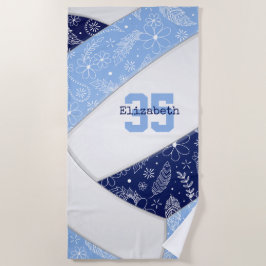 Toalha De Praia marinho lt blue boho floral padrão de vôlei