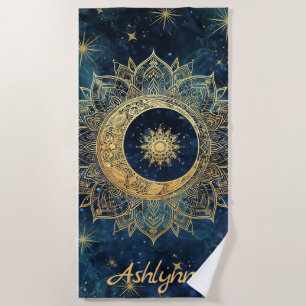 Toalha De Praia Marinho na moda Blue Dourado Glitter Personalizado