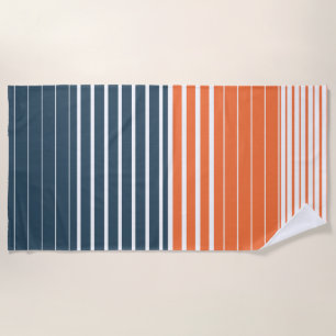 Toalha De Praia Marinho Náutico Blue Orange Stripes