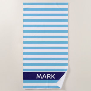 Toalha De Praia Marinho Personalizado - Faixa Azul E Branco Da Cab