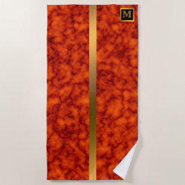 Toalha De Praia Mármaco branco monograma, legante, Dourado