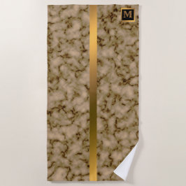 Toalha De Praia Mármaco branco monograma, legante, Dourado