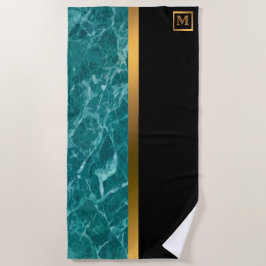 Toalha De Praia Mármaco branco monograma, legante, Dourado