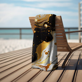 Toalha De Praia Mármore luxuoso dourado glamouroso feminino preto 