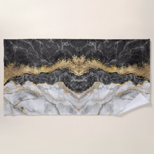 Toalha De Praia Mármore Negro com Bonito Dourado