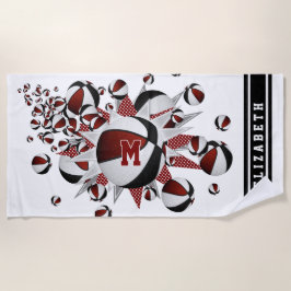 Toalha De Praia maroon black basketball stars estrelas raparigas m