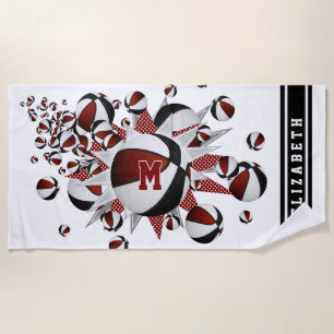 Toalha De Praia maroon black basketball stars estrelas raparigas m