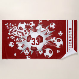 Toalha De Praia maroon bola de futebol explodiu seu nome jersey nu