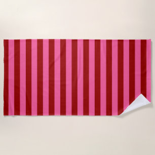 Toalha De Praia Maroon Red Pink Stripes Design