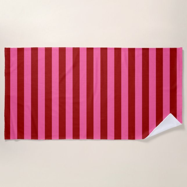 Toalha De Praia Maroon Red Pink Stripes Design (Frente)