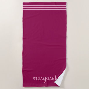 Toalha De Praia Marrom Dusky Personalizado com faixas rosa