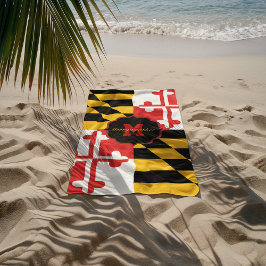 Toalha De Praia Maryland Flag Monograma Personalizado Beach Towel