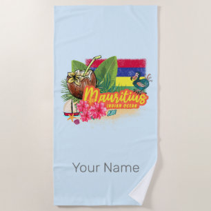 Toalha De Praia Maurícia Retro Oceano Índico Dodo e Flag Vintage