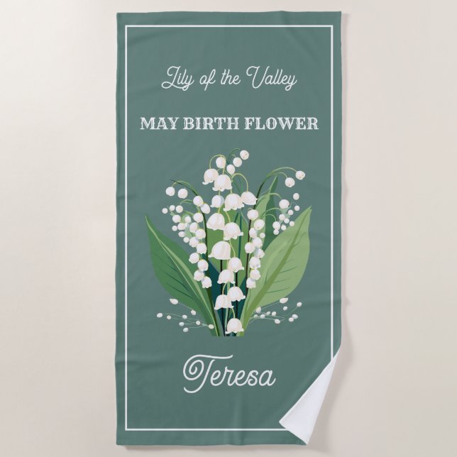 Toalha De Praia May Birth Flower Custom Name Beach Towel (Frente)