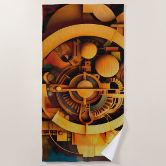 Toalha De Praia Mecanismo Dourado Abstrato Steampunk