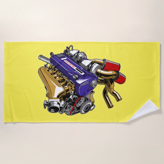 TOALHA DE PRAIA MECANISMO TURBO DE SEIS CILINDROS DO JDM (Frente)