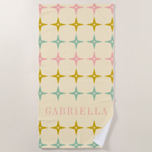 Toalha De Praia Meio século Mod Vintage Pastel Stars Personalizad