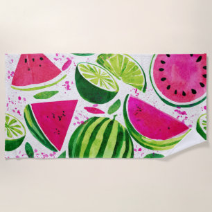 Toalha De Praia Melancia Rosa Verde Frutas Tropicais Fofas