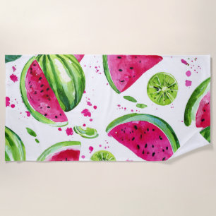 Toalha De Praia Melancia Rosa Verde Frutas Tropicais Fofas