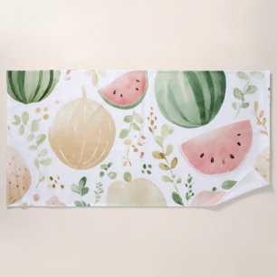 Toalha De Praia Melancia Rosa Verde Frutas Tropicais Fofas