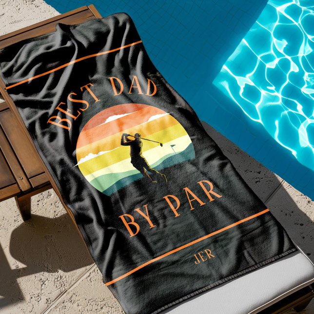 Toalha De Praia Melhor Pai De Par Modern Golfer Silhouette Black (Best Dad By Par Modern Golfer Silhouette Black Beach Towel)