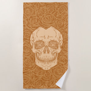 Toalha De Praia Memento Mori! Caveira e Rosas, Desenho Mão