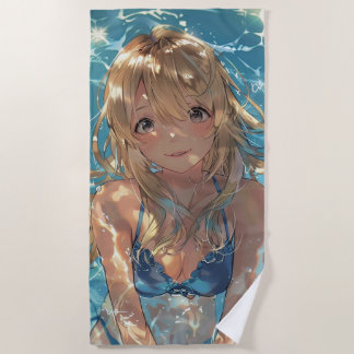 Toalha De Praia Menina de animação bonita na piscina
