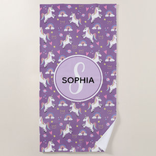 Toalha De Praia Meninas Cute Purple Unicorn Pattern Kids