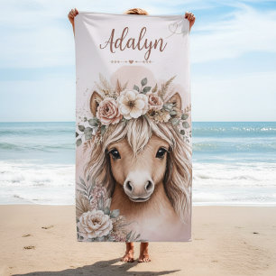 Toalha De Praia Meninas Fofo Boho Cavalo Nome Personalizado