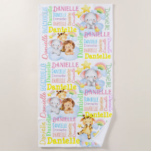 Toalha De Praia Meninas longas personalizadas dão nome a bebês