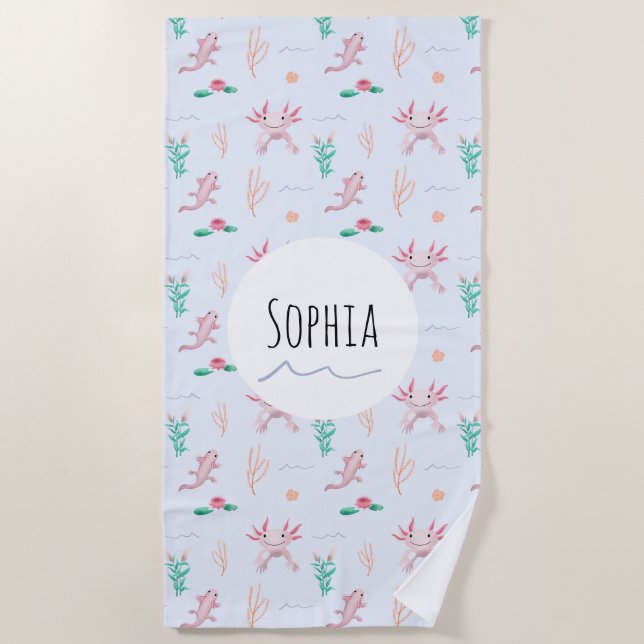 Toalha De Praia Meninas Modernas e Bonitas Crianças de Padrão Axol (Frente)